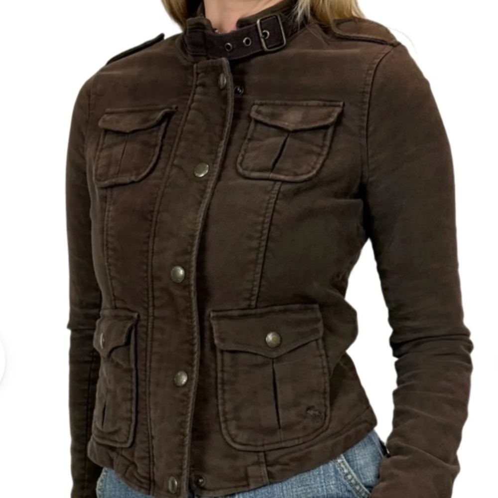 Vintage Abercrombie &Finch  Chocolate Brown Military  Moto Style Jacket Size - Picture 16 of 17